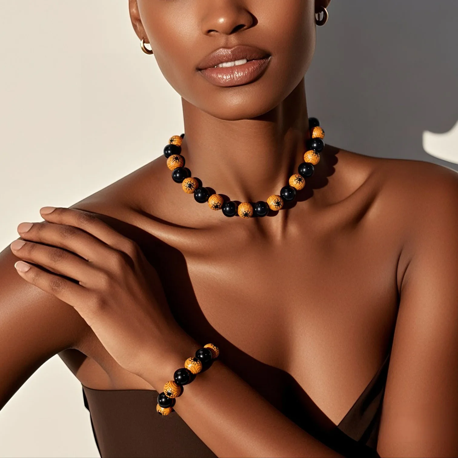 

DIY accessories Oh, Halloween spider web beads women's necklace bracelet jewelry set NK23360
