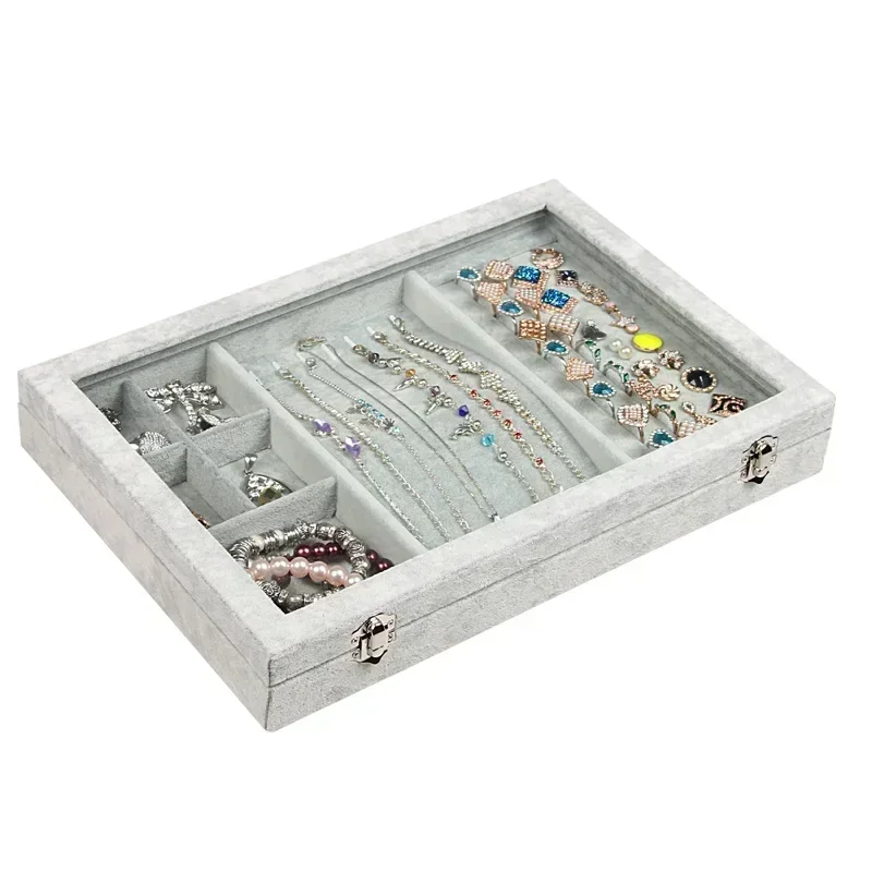 Gray Velvet Jewelry Ring Pendant Necklace Earrings Box Display Storage Container Case Casket Organizer