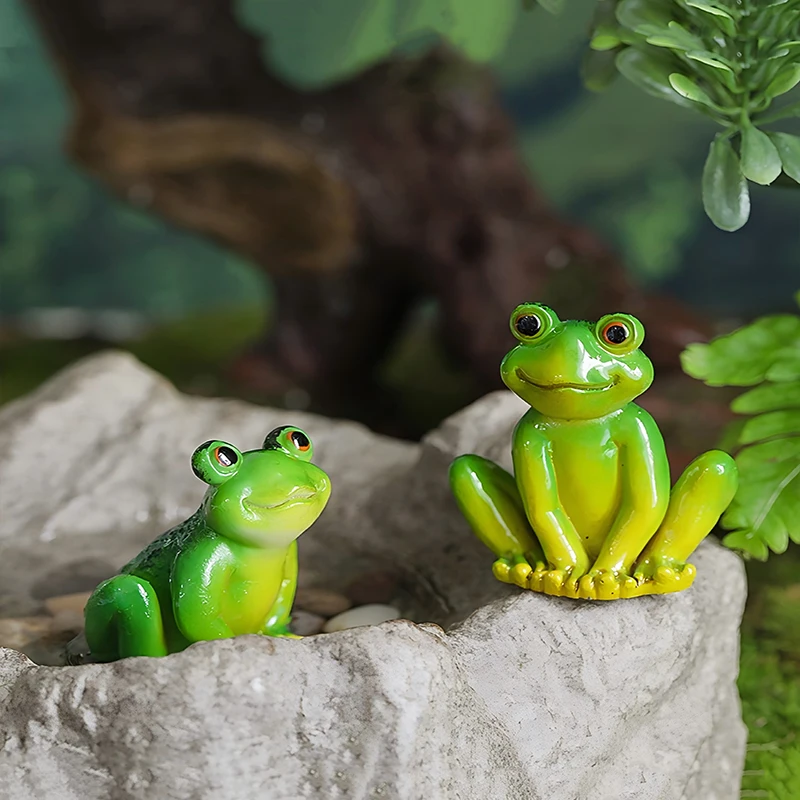 Resin Mini Frog Statue Miniature Landscape Decoration Garden Pottery DIY Decoration Miniature Landscape Succulent Flower Pot Gar