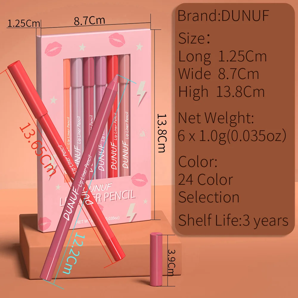 DUNUF New 6 Color/Set Sexy Matte Lip Liner  Pen Makeup  Waterproof Long Lasting Non-stick Velvet Lipliner Pencil Woman Cosmetics