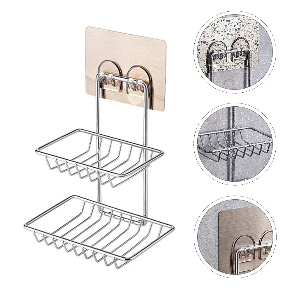 

Stainless Steel Soap Rack For Bathroom Wall Sponge Rack Shelf Double Layer No Punching Stand Drilling Shower