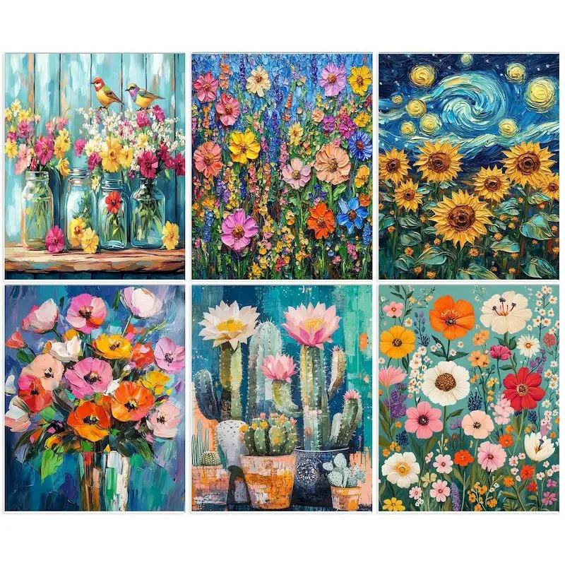 

GATYZTORY Painting By Numbers Flowers Handpainted Canvas Kits DIY Picture Paint By Numbers Living Room Decoration Unique Gift