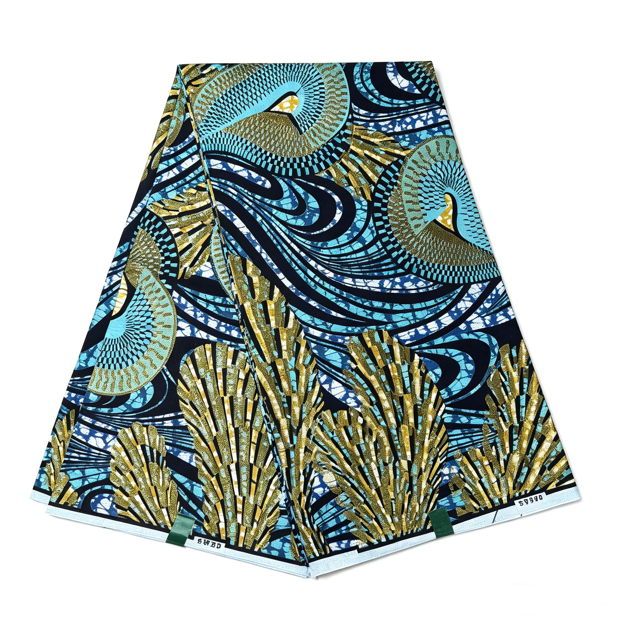 African Golden Glitter Ankara Wax Fabric Blue Black Print High Quality 6Yards Veritable Pagne Material For Women Party Dress view 5