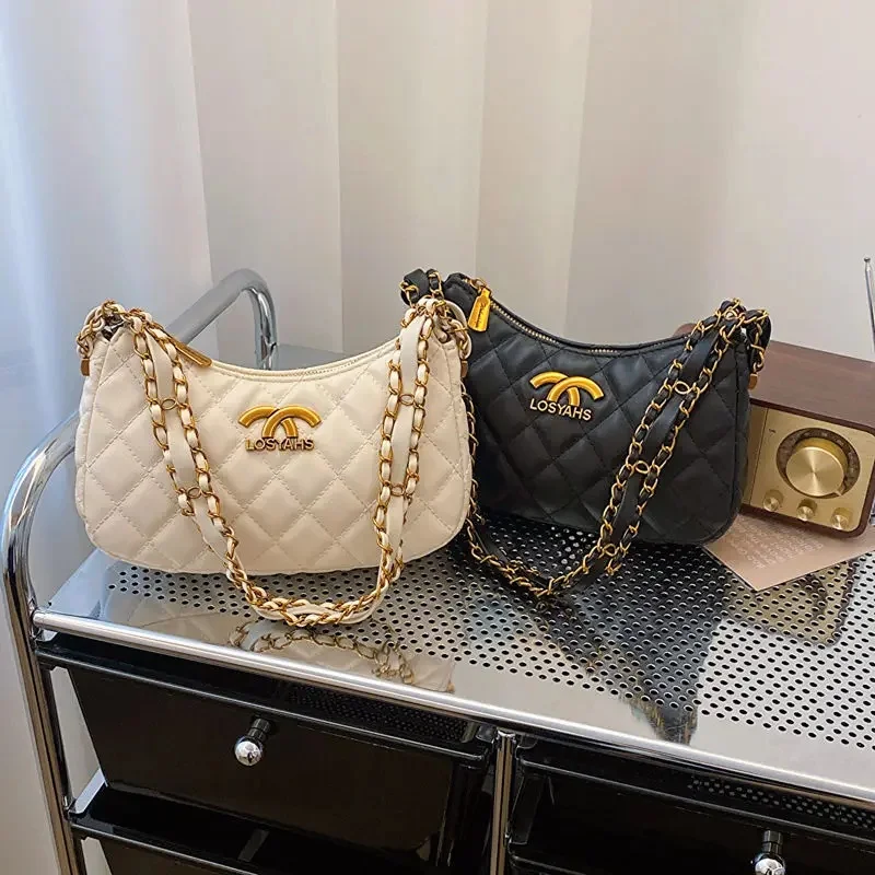 

2025 fashion solid color plaid crossbody bag new small square bag luxury designer chain strap underarm bag