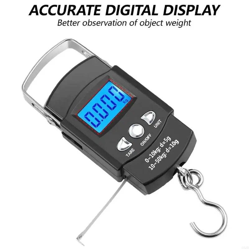 652D Fish Weighing Scale Luggage Scale Hanging Hook Fishing Scale with Measuring Tape Large Handle & Backlits LCD Display