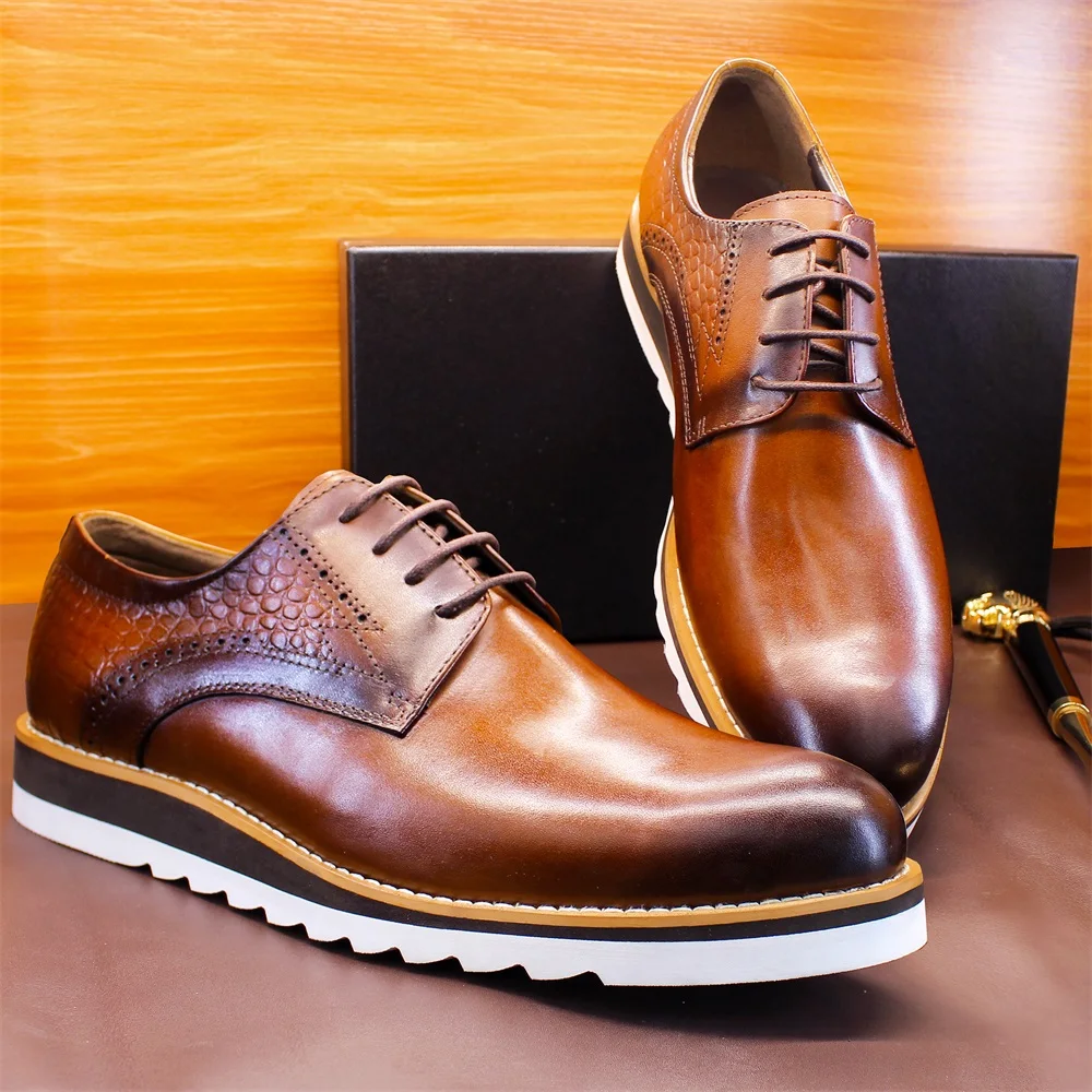 

New genuine leather business formal shoes invisible height-enhancing men's shoes British style banquet derby shoes