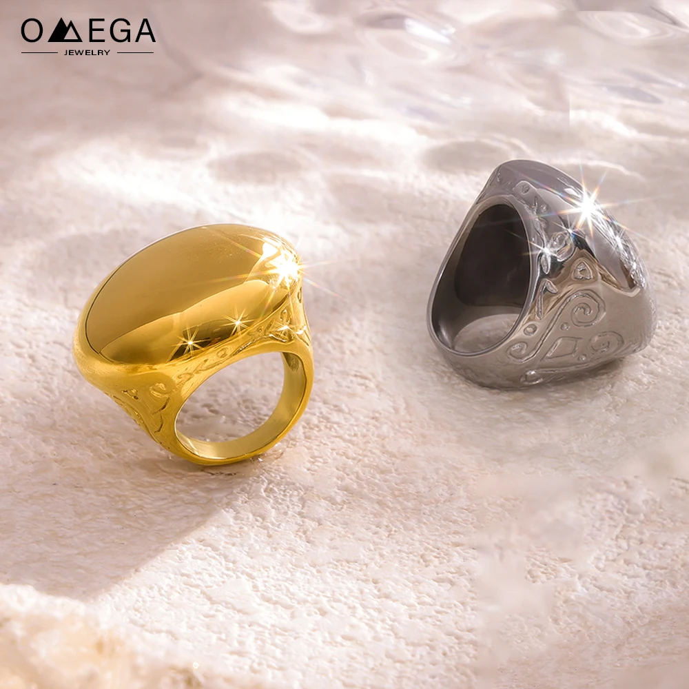 Vintage Stainless Steel Chunky Ring for Women 18k Gold Plated No Tarnish Women's Rings Unisex Couples Ring Dainty Jewelry Gift