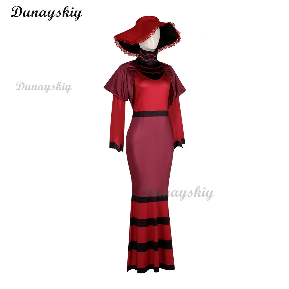 أزياء أنيمي هازبينزين روزي التأثيرية شعر مستعار فندق كوس فستان أحمر بدلة موحدة لعب الأدوار حفلة الهالوين مجموعة كاملة للنساء البالغات