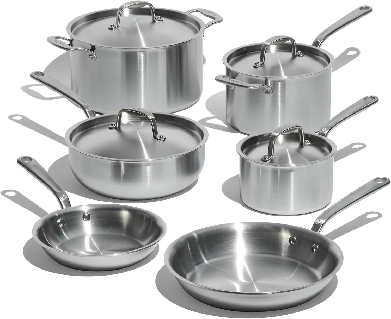 

10-Piece Stainless Steel Cookware Set with 5-Ply Clad, Includes Frying Pans, Saucepans, and Stock Pot - Crafted in Italy