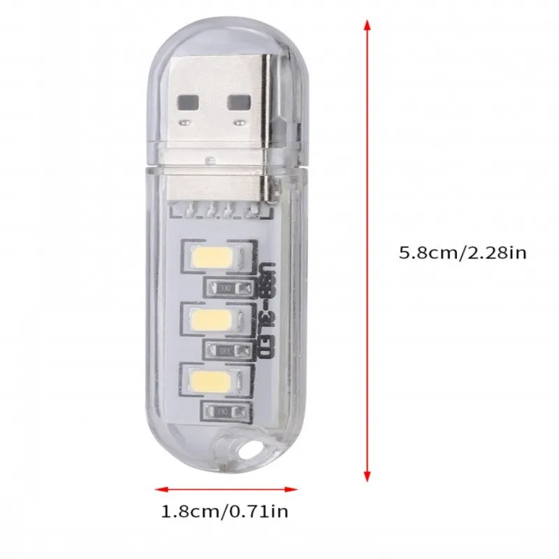 Mini luz LED portátil USB para libros, lámpara de lectura ultrabrillante DC5V, 3leds, 8leds de luces para banco de energía, PC, portátil y Notebook