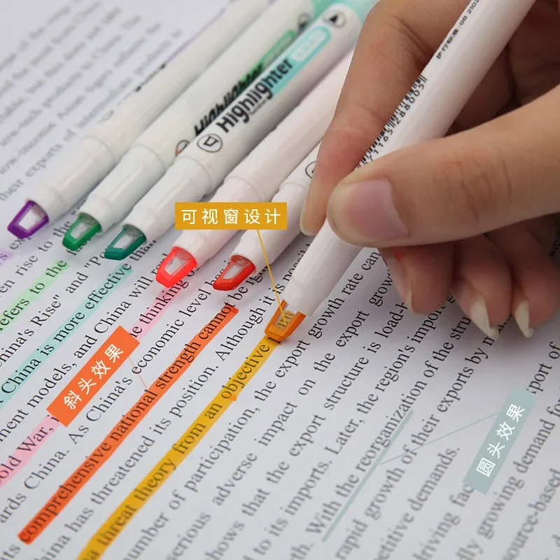 6 Colors/Set Double Head Pastel Highlighter Pens Unique Window Tip Midline Markers for School Stationery Supplies