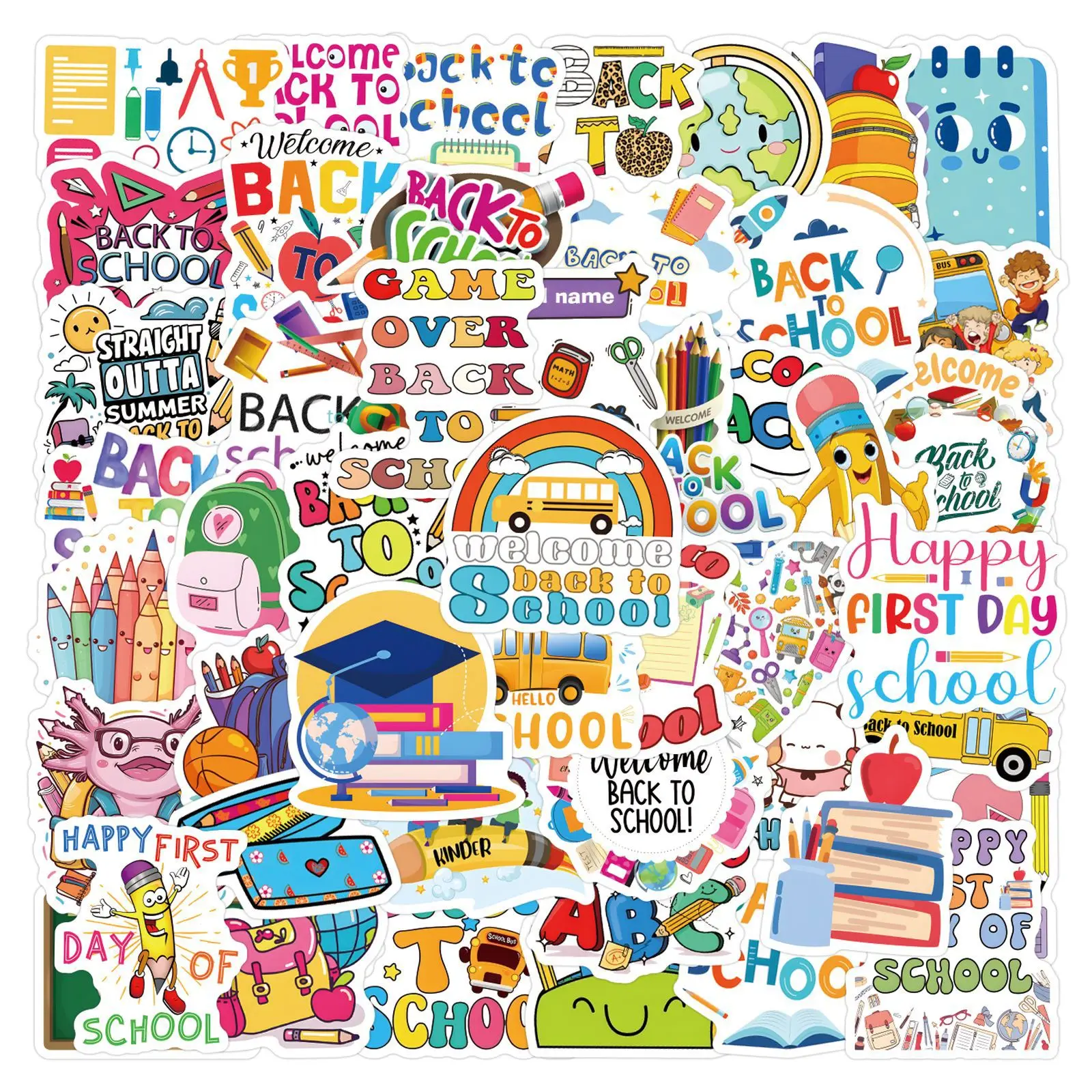 10/30/60/120PCS Back To School Stickers Funny Graffiti Sticker DIY Luggage Laptop Phone Car Bike Skateboard Cartoon Decals Toy