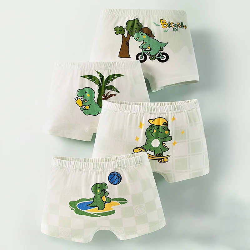 

4 шт./лот, детское нижнее белье, хлопковые трусики для мальчиков, крутые шорты-боксеры с принтом динозавров для мальчиков, дышащие удобные детские трусы-боксеры