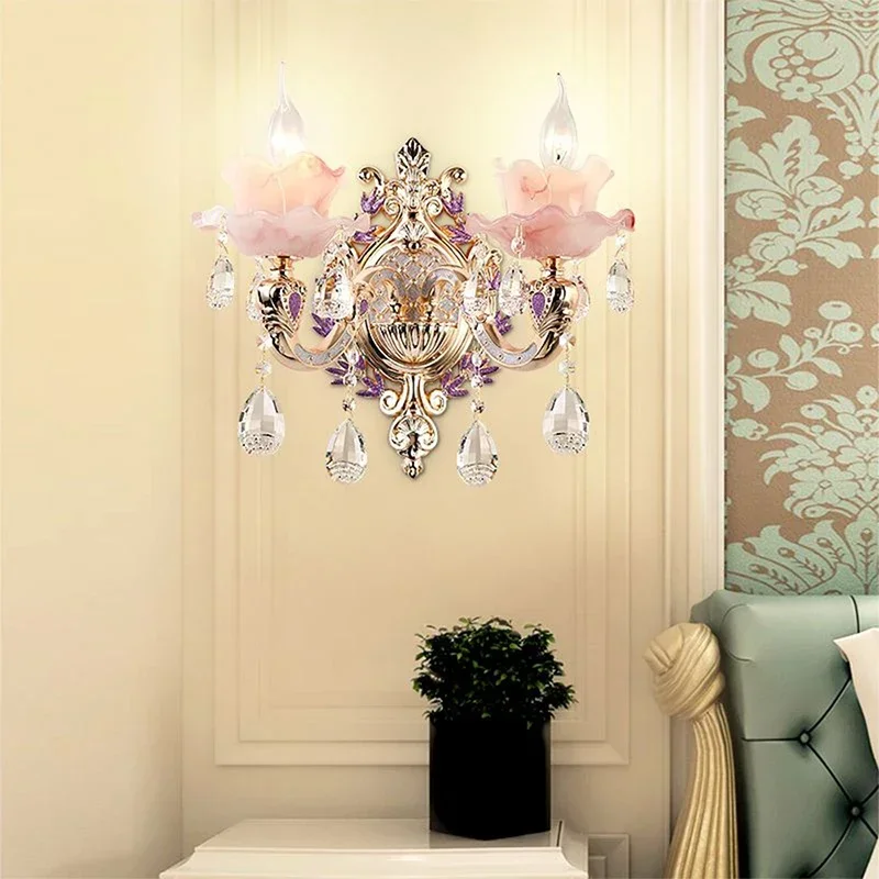 GISELLE-Lámpara de pared de cristal púrpura europea, lámpara de noche para dormitorio, sala de estar de lujo, fondo de pared, pasillo, Villa, iluminación de Hotel