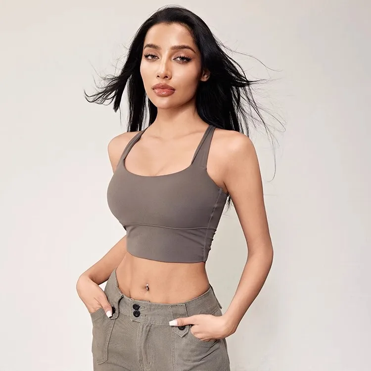 

Женский спортивный бюстгальтер с перекрещенной спиной и фиксированной чашкой, нижнее белье для йоги с широкими бретелями, жилет для фитнеса