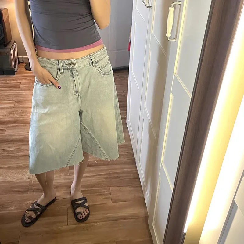 Women Shorts A-line Thin Style Loose Slimming Solid Color Simple Fresh Retro Daily Commuting Casual Versatile Wide Leg Shorts