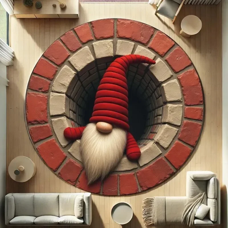 Christmas 3D Illusion Rug Gnome Carpet Optical Illusion Floor Halloween Home Decoration Noel Door Entry Rug Under The Xmas Tree