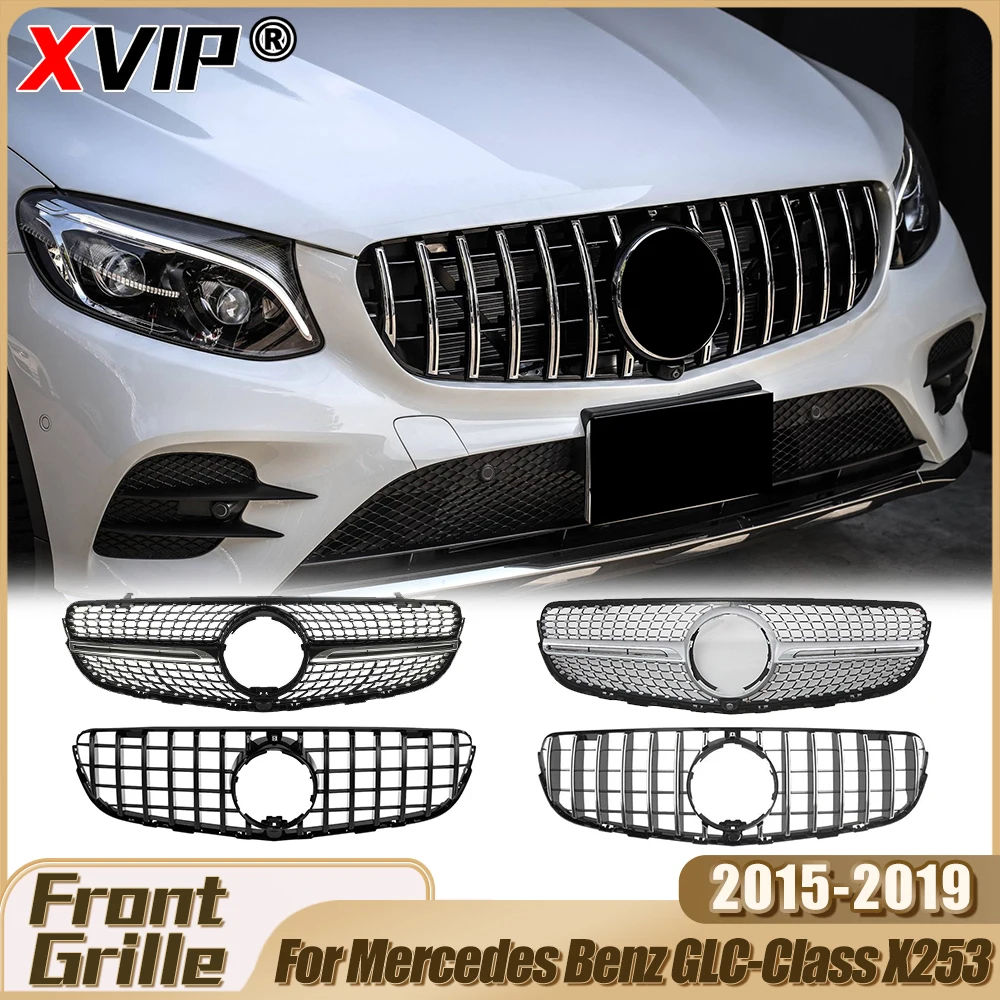

XVIP Chrome Black Diamonds Style Bumper Grille With Camera Hole For Mercedes Benz GLC X253 GLC300 GLC350 2015-2019 Upper Grille