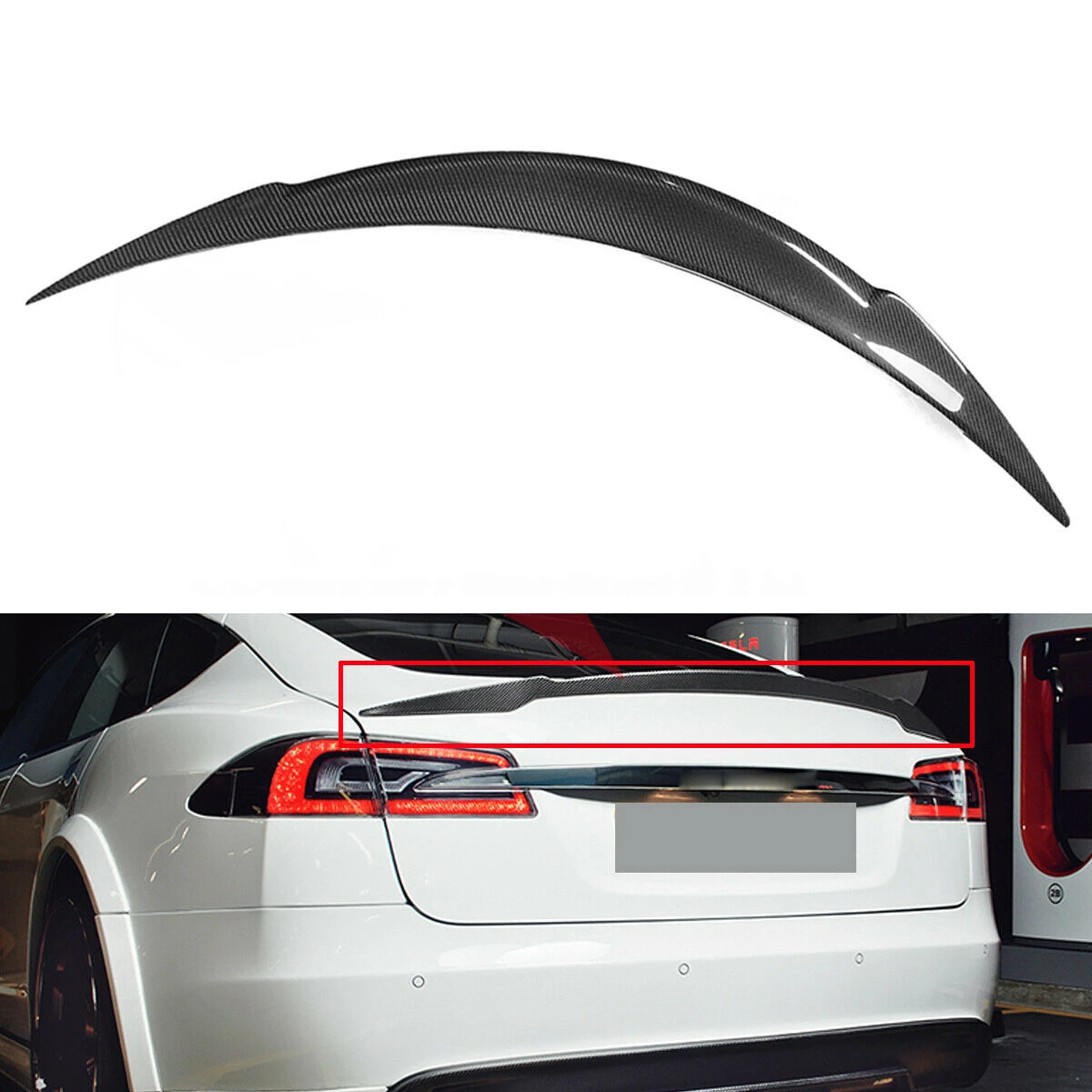 

For Tesla Model S Sedan 2012-2024 V Style Carbon Fiber Rear Trunk Spoiler Wing Lip Car Tailgate Lid Flap Decklid Trim Splitter