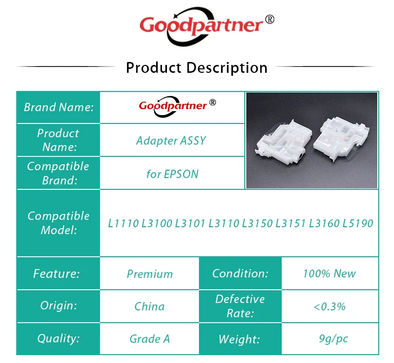 Conjunto de adaptador de amortiguador de tinta para impresora EPSON, 1758383, 1758384, L1110, L3100, L3101, L3110, L3151, L3160, L5190