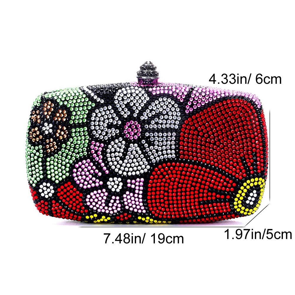 Women Multi Flower Rhinestone Clutches Luxury Diamond Wedding Purse Crystal Dinner Handbags Designer Party Stones Minaudere Bags view 6