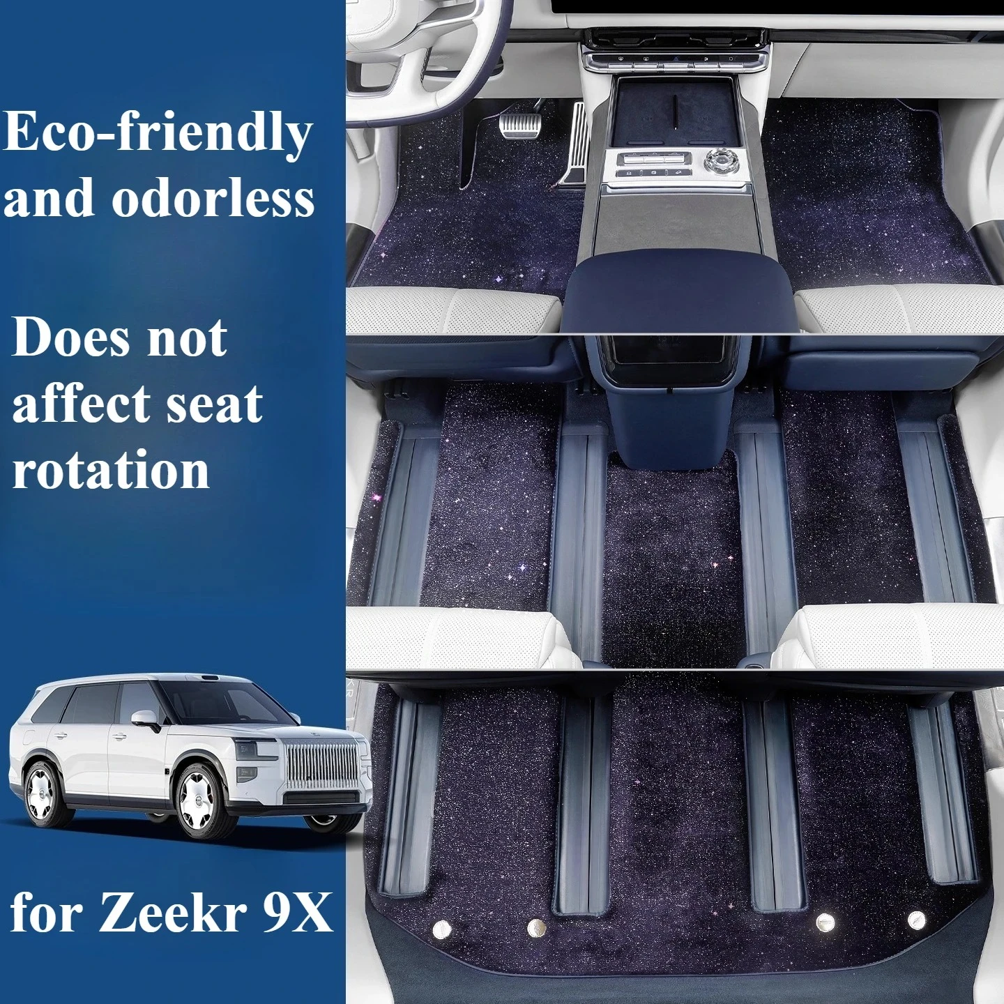 Custom Fit Starry Carpet Foot Pads For Zeekr 9X Environmentally Friendly Silk Ring Floor Mats Dirt Resistant Starry Velvet Full