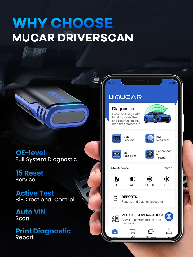 Mucar Driverscan Obd2 Diagnostic Scanner Bi-Directional Scan Tool Fullsystem Diagnois Actuation Test
