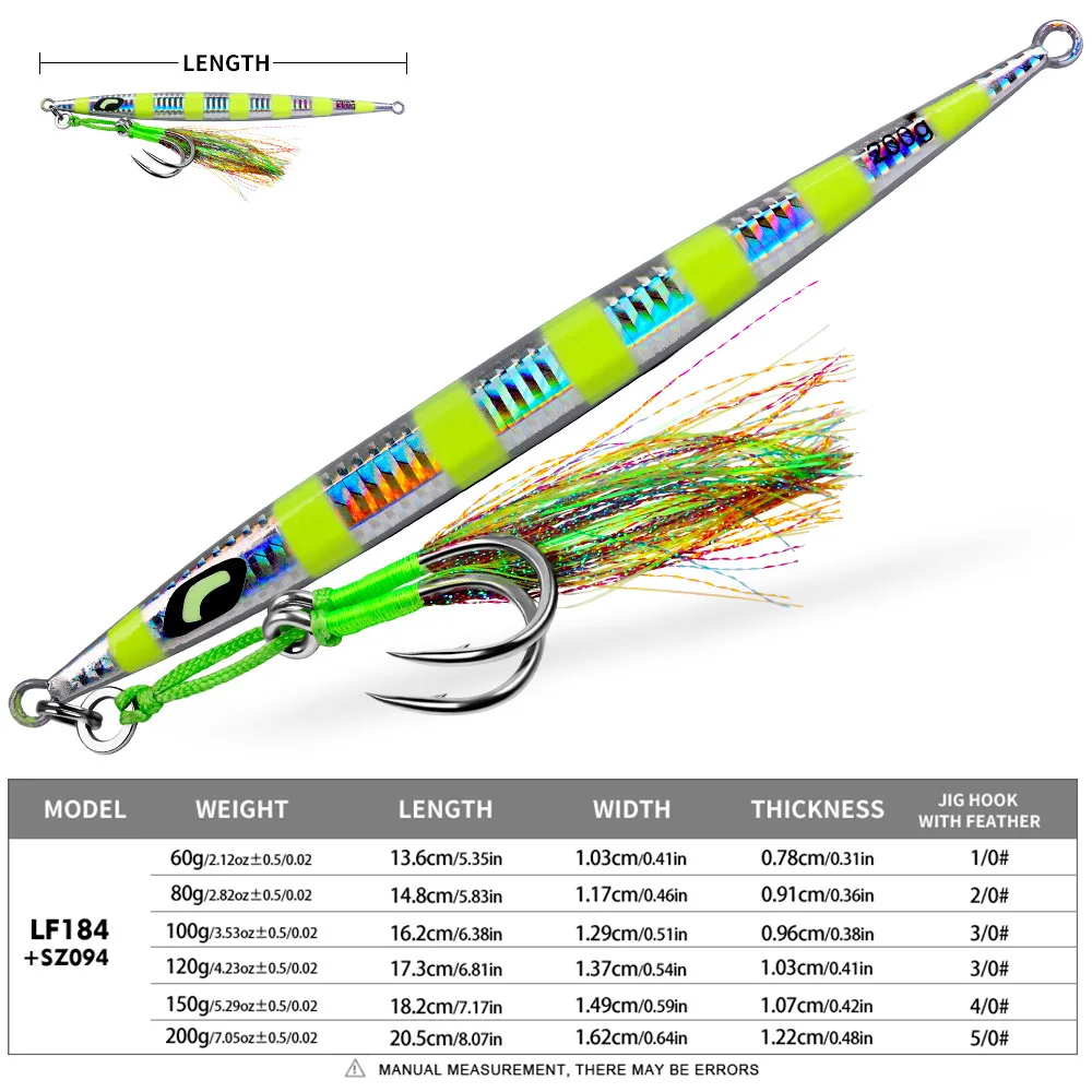 1pcs Luminous Metal Jigging Lures Fast Sinking 60g-200g Deep Sea Boat Speed Jigging Lure Artificial Seawater Bass Fish Bait view 2