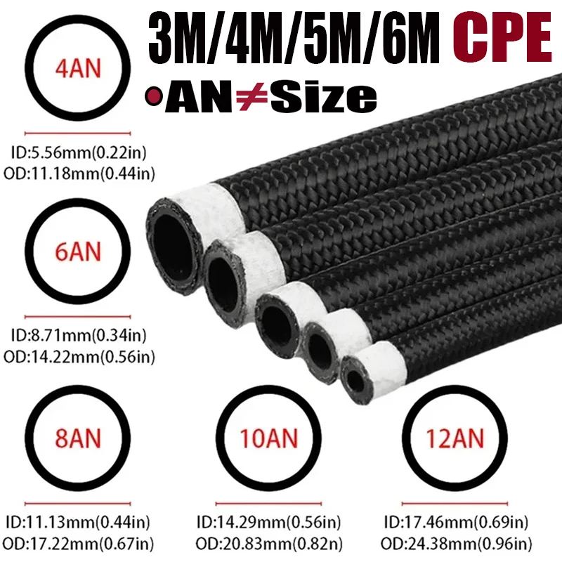 

3M/4M/5M/6M 4AN 6AN 8AN 10AN 12AN Universal Fuel Hose Oil Gas Cooler Air Line Pipe Tube Nylon Stainless Steel Braided CPE Rubber