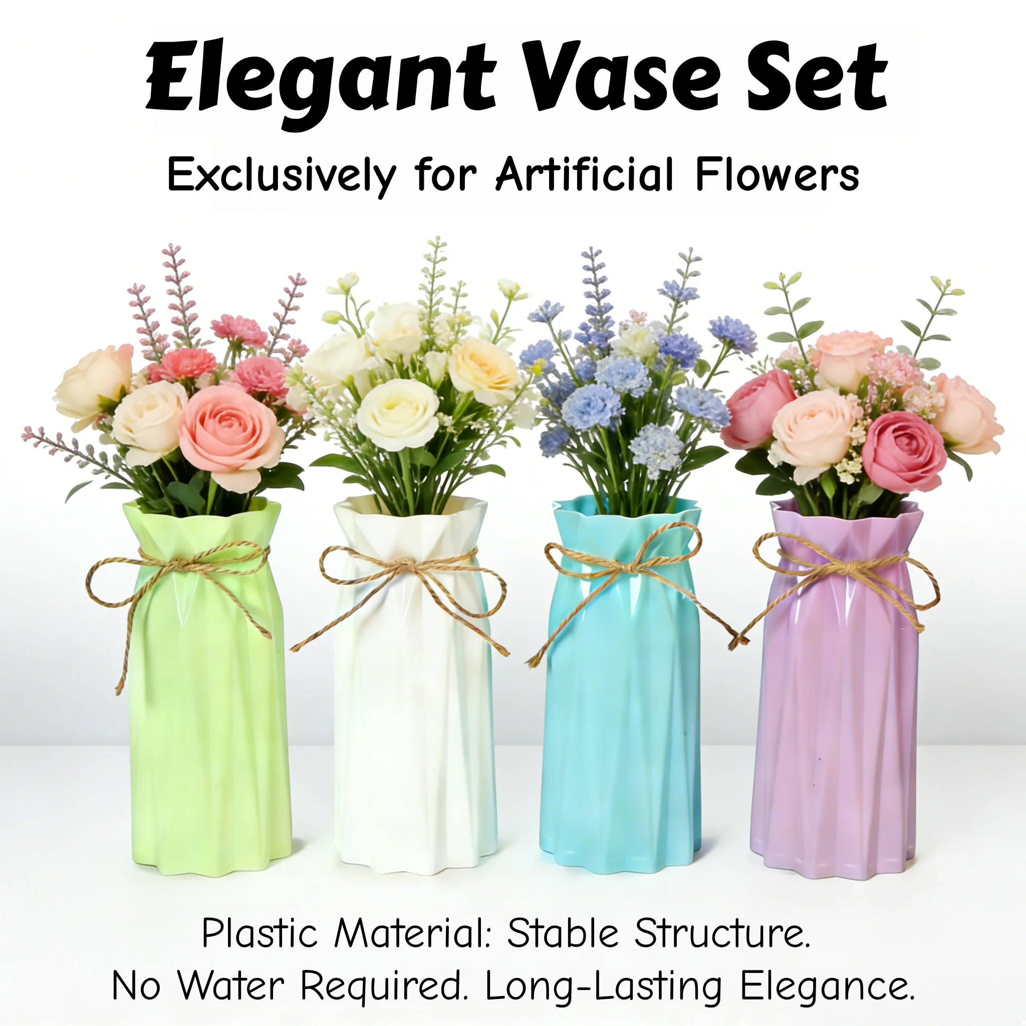 1/4pcs Nordic Plastic Vases Ceramic-Look Tabletop Decoration Artificial Flowers Vase for Indoor Holiday Living Room Ornament