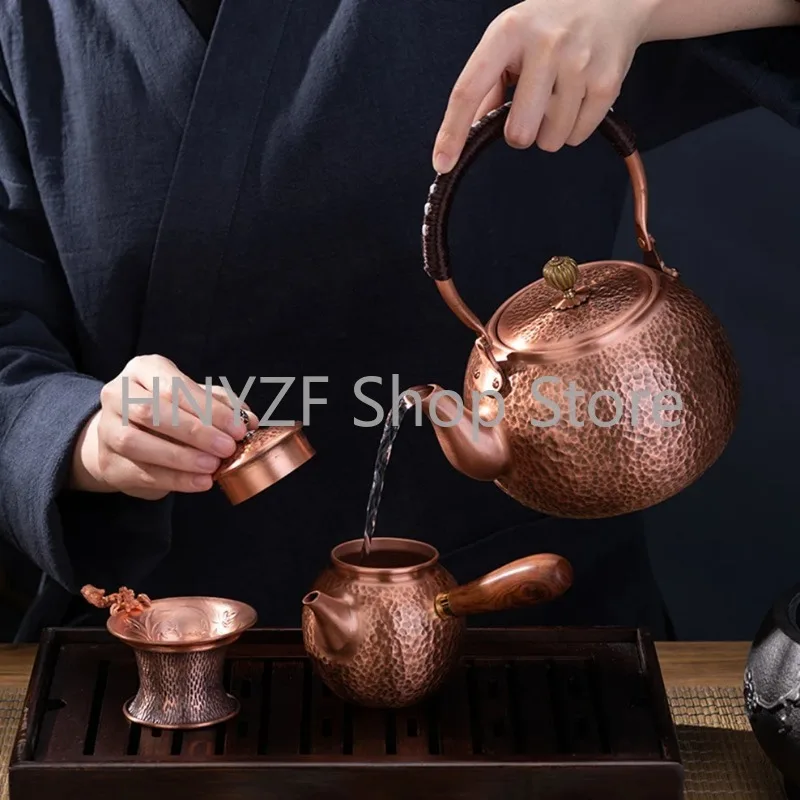 1200/1600ml Retro Style Handmade Copper Pot for Boiling Water Large Capacity Health Care Teapot Pure Copper Boiling Tea Kettle