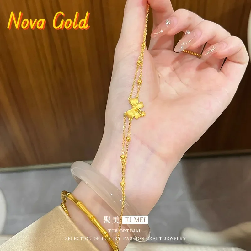NovaGlod New Chinese style 999924K real gold escaped princess bow bracelet for women  popular love light luxury double-layer bra