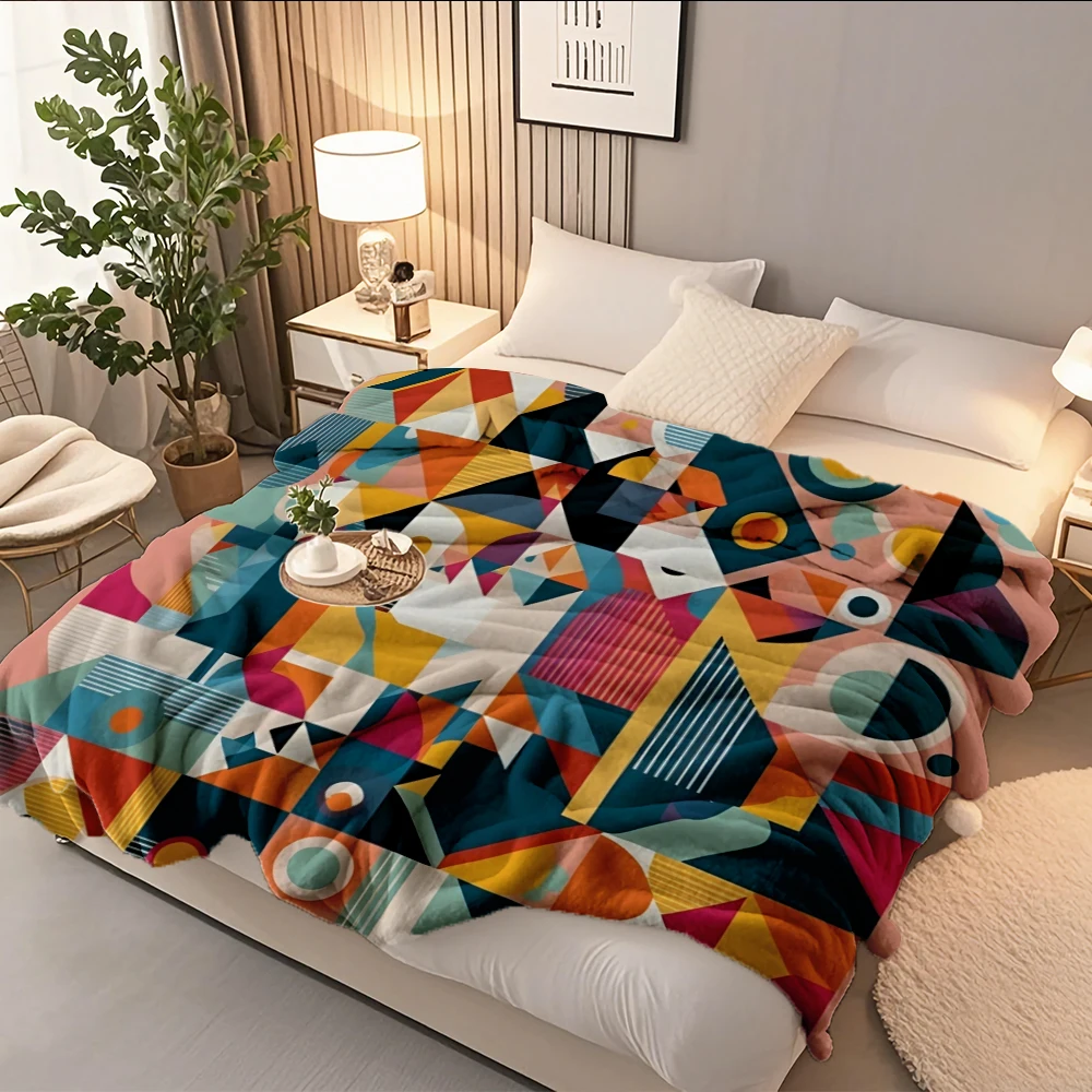 

Custom Flannel Soft Blanket Abstract Modern Geometric Bohemian Throw Blanket Quilted Bed Runner Moisture-wicking Eco-friendly