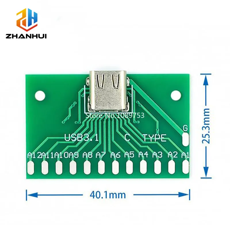 Carte de test USB-C 24 broches femelle, adaptateur PCB connecteur USB 3.1 Type-C pour Arduino, prototypage électronique DIY, test de câblage