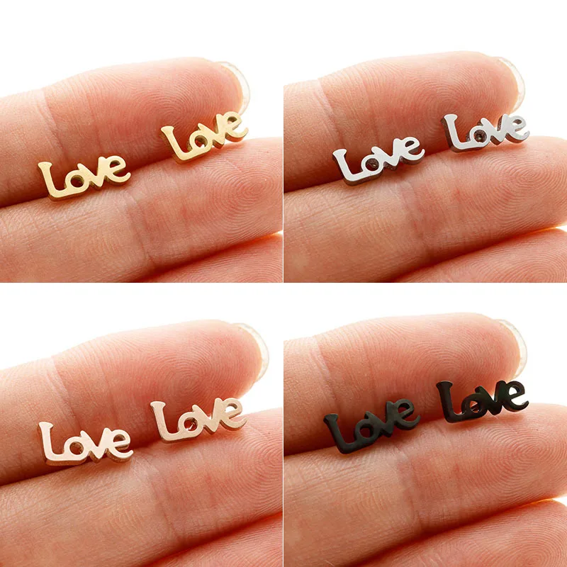 Amazon cross-border retro English alphabet combination love stud earrings stainless steel simple personality small earrings whol