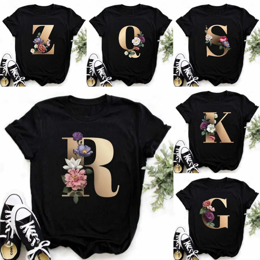 Tijdloze ABCD E Engels Alfabet Print T-shirt Vrouwen Nieuwe Koppels Liefhebbers Vrouwelijke T-Shirt Harajuku Casual Zwarte Tops T-shirts
