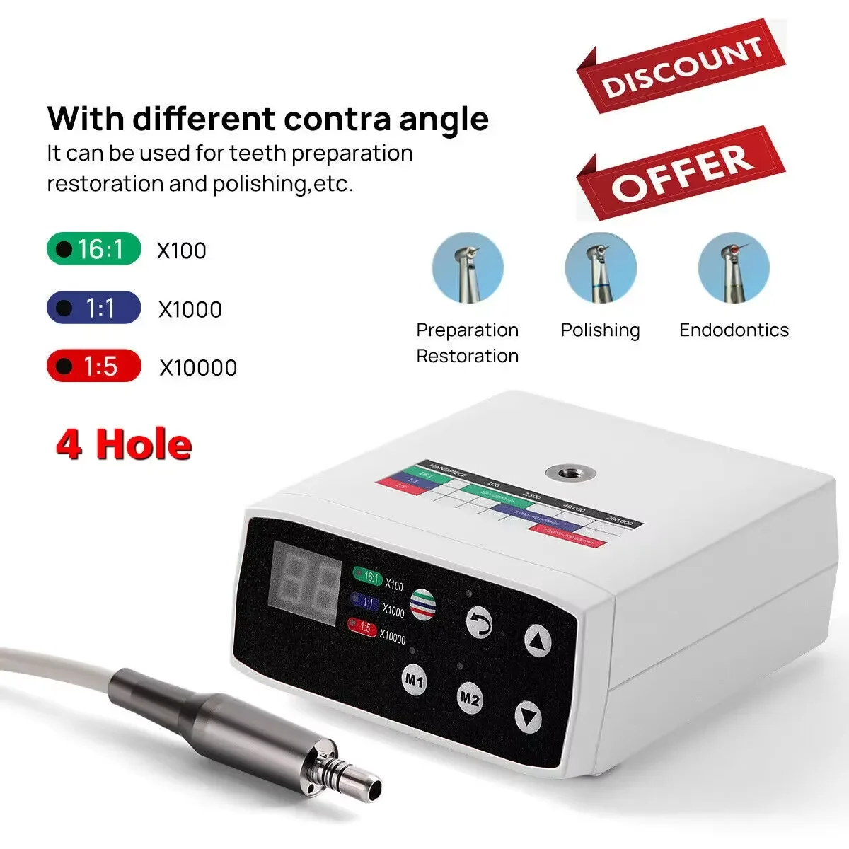

Dental LED Brushless Electric Micro Motor 2/4Hole Internal Spray Fit NSK Kavo 1:1 1:5 16:1 Contra Angle Handpiece