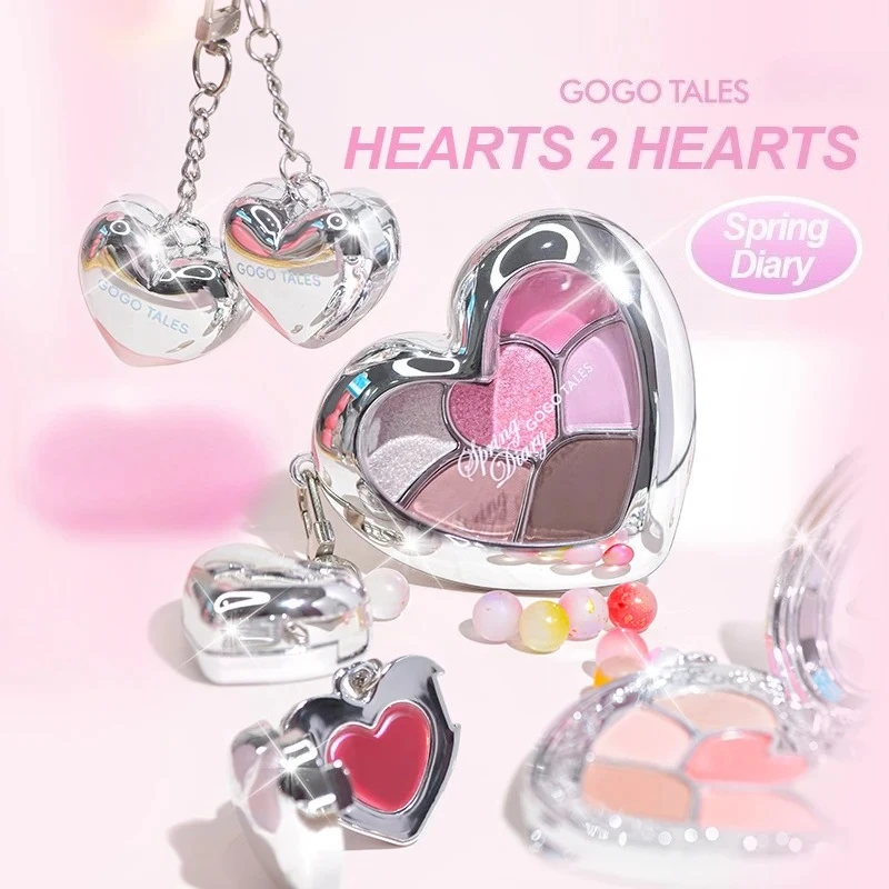 GOGO TALES Cosmetics 3IN1 Eyeshadow Lip Gloss Set Comprehensive Disc Mirror Lipstick Matte Eyes Blush Long-lasting Makeup