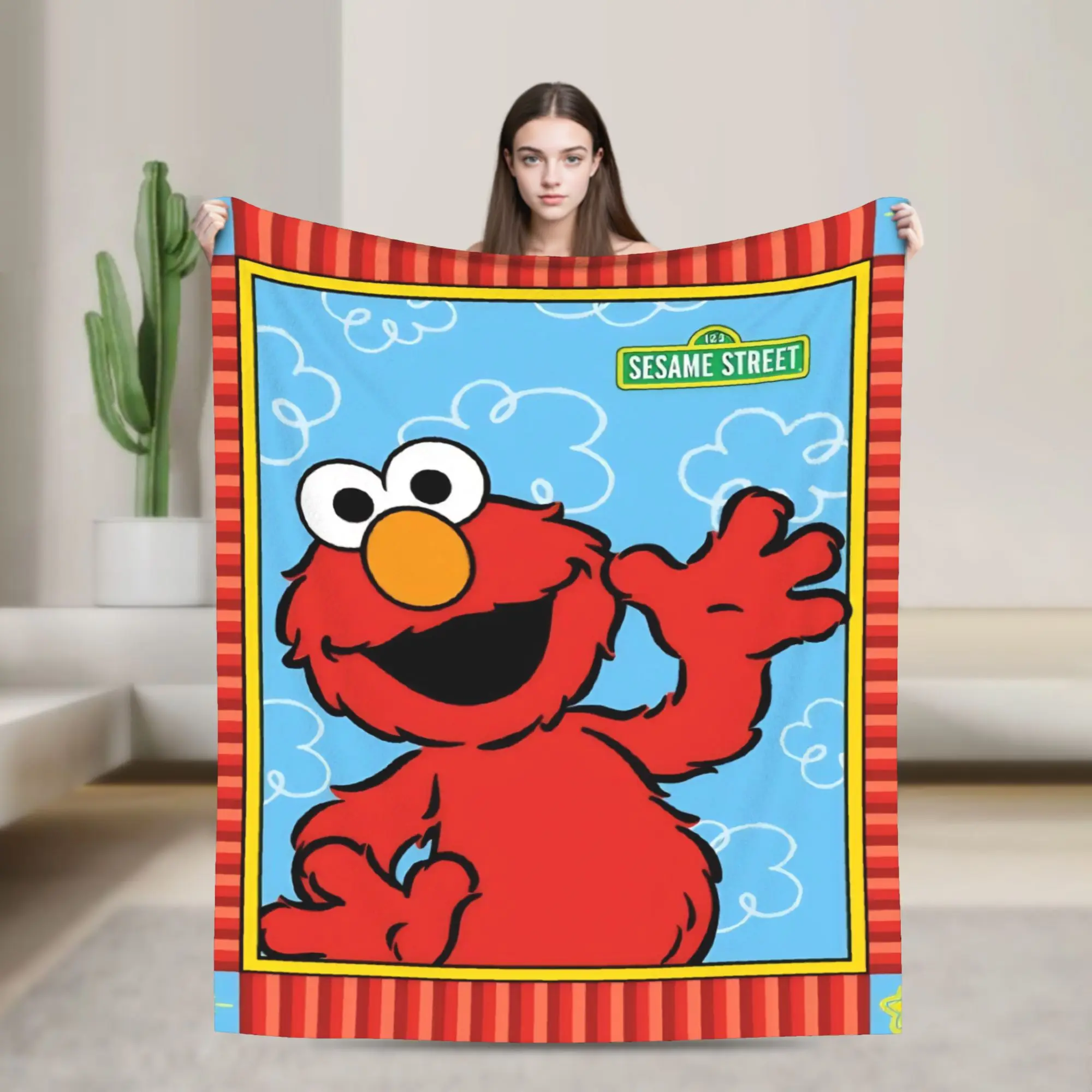 Sesame Street Cartoon Blanket Cover Velvet Elmo Lightweight Thin Throw Blankets for Bedding Couch Bedroom Quilt