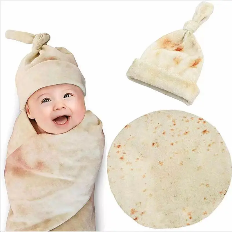 Baby Flannel Blanket Burrito Baby Wrap Blanket with Hat Pancake Chinese Cabbage Blanket Baby Warm Quilt