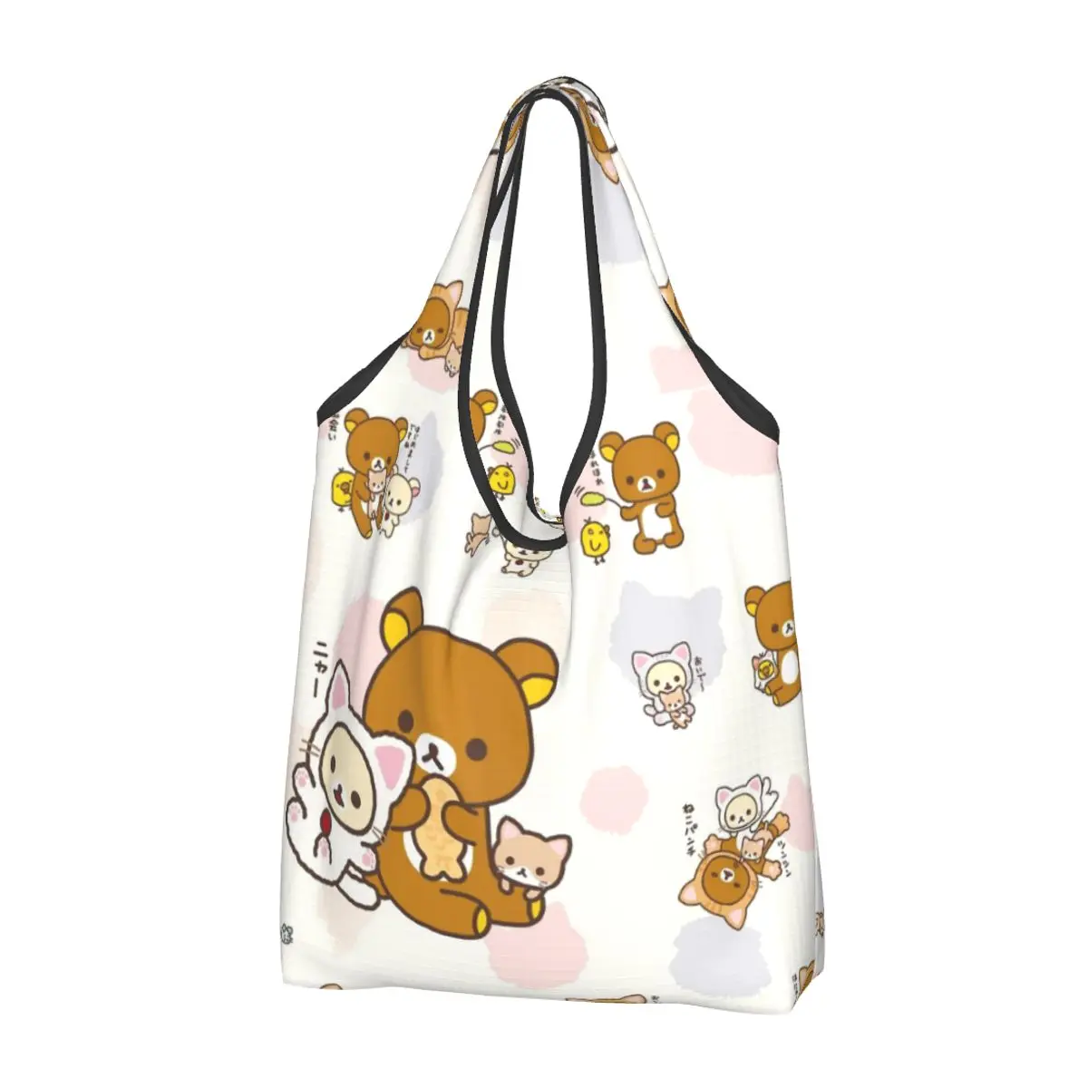 Large Reusable Cute Rilakkuma Pattern Grocery Bags Recycle Foldable Shopping Eco-Friendly Bag Washable With Pouch