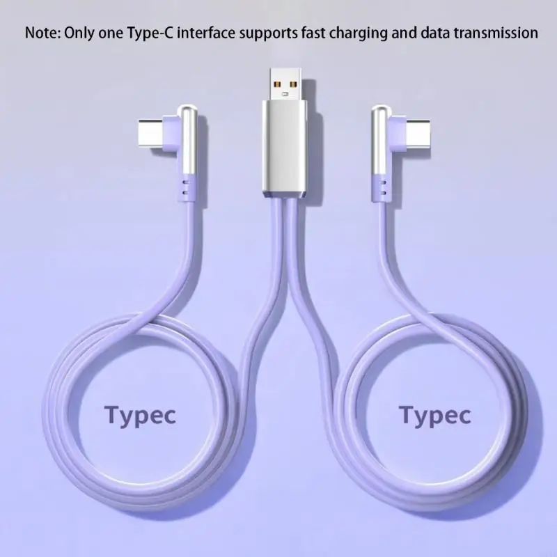  Double Bend USB Type C Splitter Cable 66W Fast Charging 480Mbps Data Transfer for Mobile Gaming & Multiple Device Charging