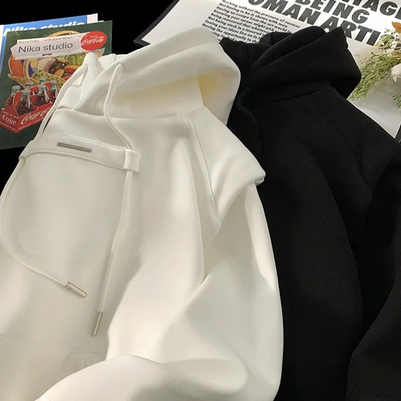 سويت شيرت نقي مكون من قطعتين للرجال لربيع وخريف العلامة التجارية الجديدة ذات القلنسوة غير الرسمية الأمريكية #3