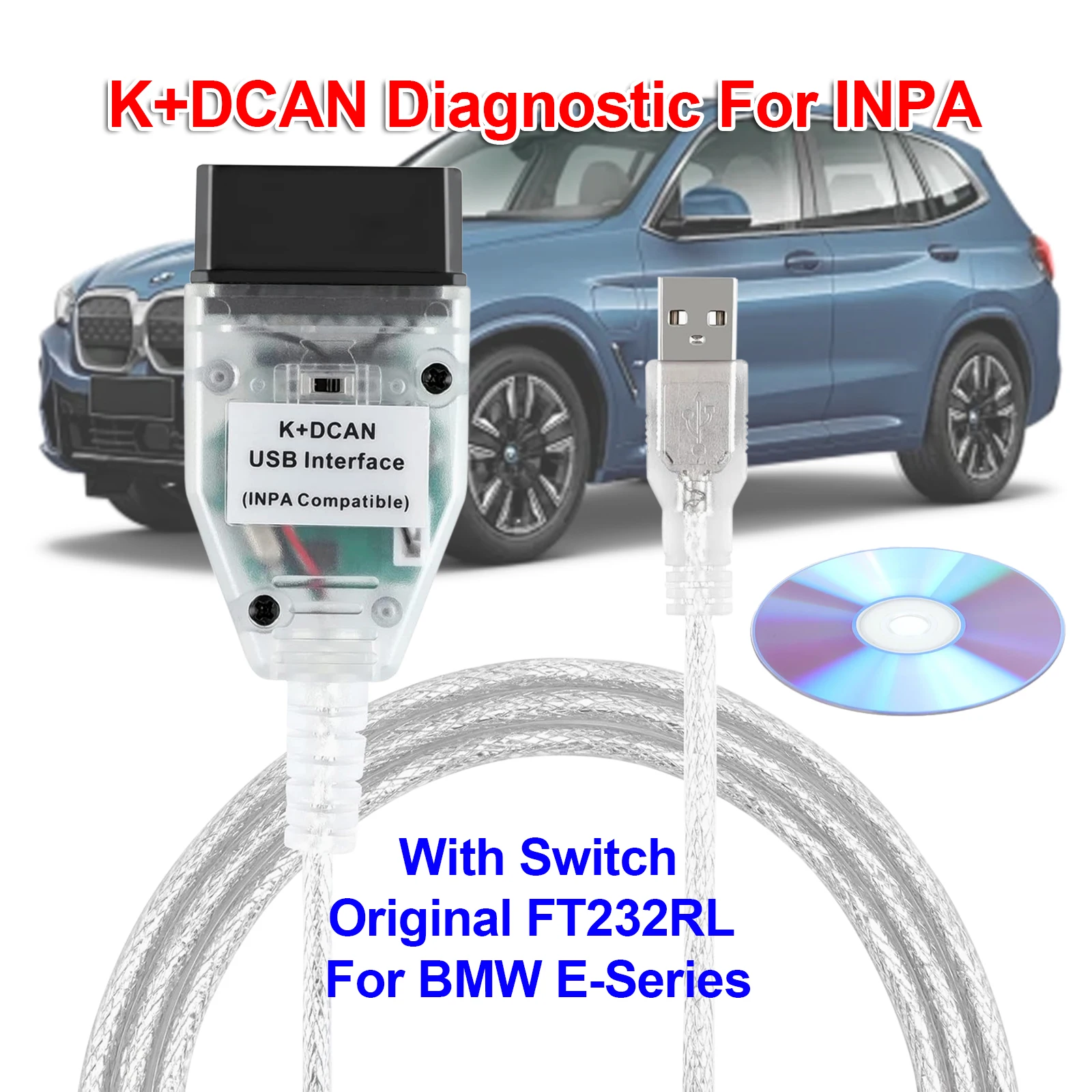 

Диагностический инструмент K + DCAN для BMW INPA FTDI FT232RL 9241A с переключателем OBD2, интерфейсный кабель для кодирования NCS, программирование WinFP Tool32