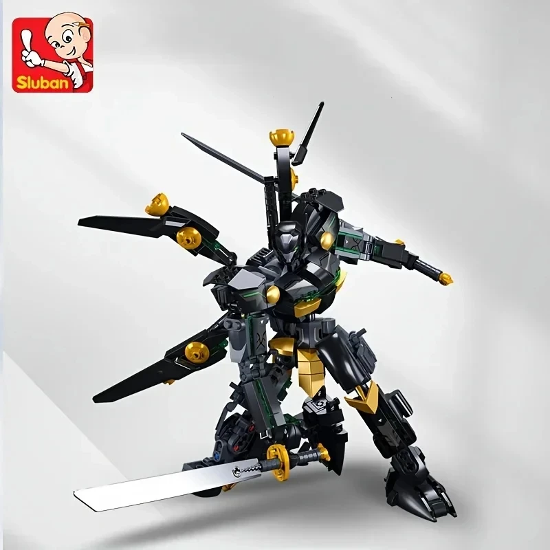 Sluban 534PCS Black Warrior Mech Robot Building Blocks Joint Movable Action Figure Model Bricks Desktop Display Kids Toys Gifts