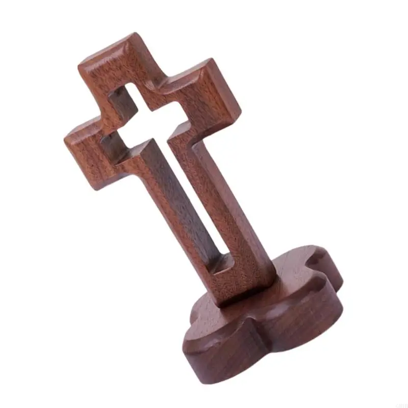 G8TB Massivholz Easters Crucifix Tabletop Display Kirche Altar Mittelstücke hohl Walnussstehendkreuze mit magnetischer Basis