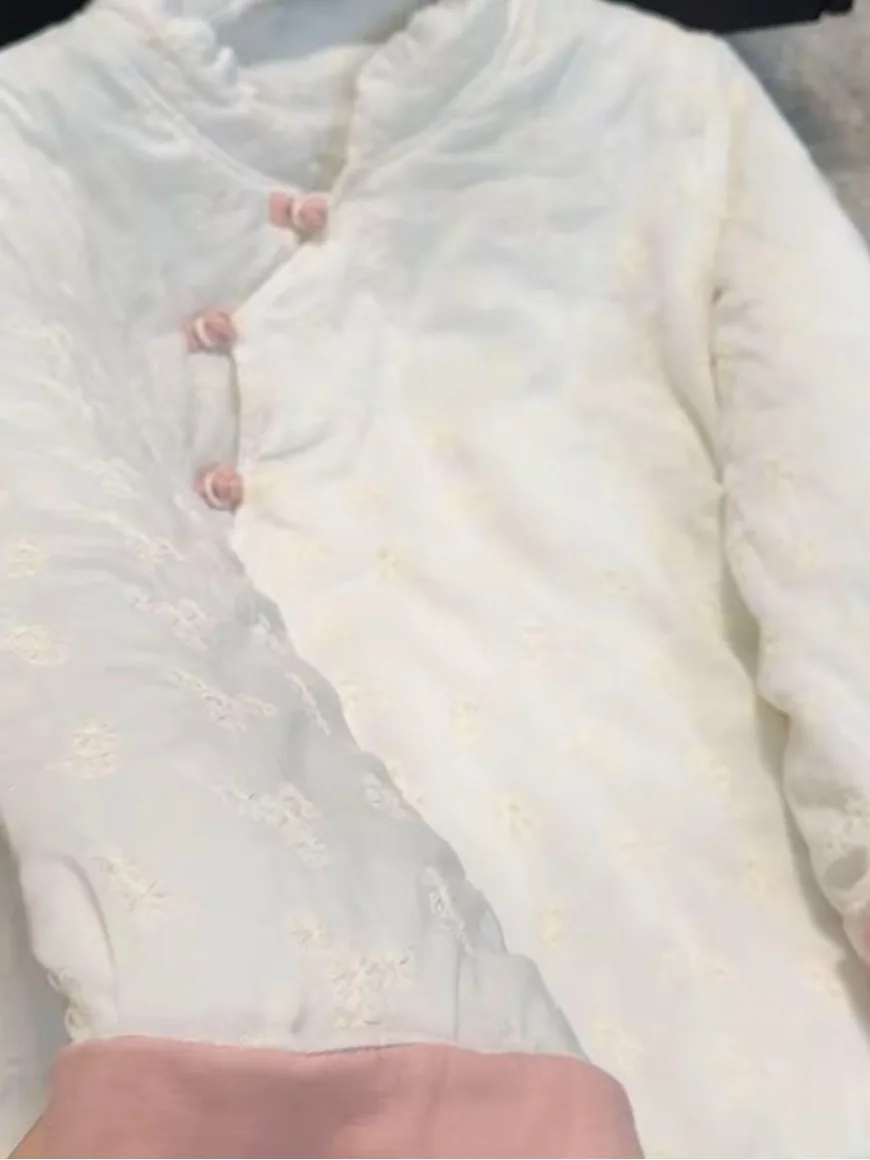 

Young Sle Embroidered Cotton Jaet with Stand Collar And Button Closure for Women Thiened Winter Coat Floral Pattern