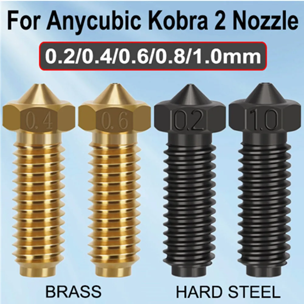 0.2/0.4/0.6/0.8/1.0mm Nozzle for Anycubic Kobra 2 Hardened Steel Brass 3D Printer Parts Volcano Nozzles for Kobra 2 Neo/Pro/Max