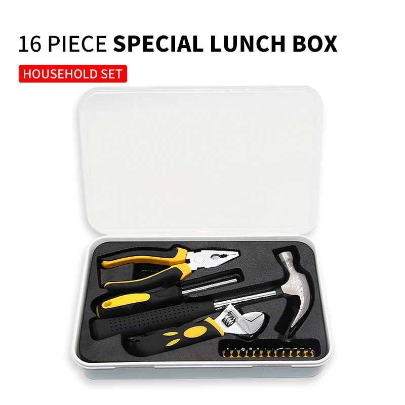 16Pcs Household Tool Box Pliers Wrench Hammer Extension Bar Multi-purpose Tool Kits