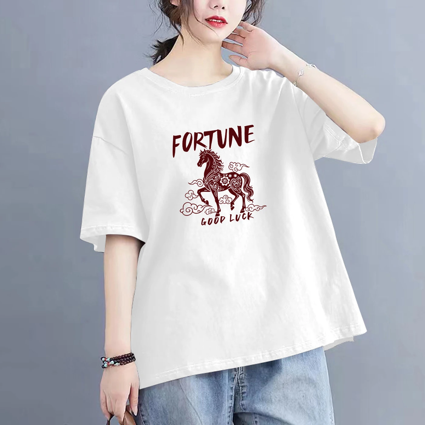 

Women's Casual Cotton T-irt Summer New Sle Pure Cotton ort Sve round Ne Print Simple Leisure Top Tag Removed